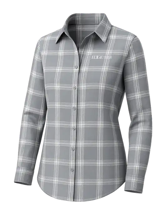Womens Medium Grey/Cream Open Plaid Flannel Tunic w/Edge Physical Therapy Logo