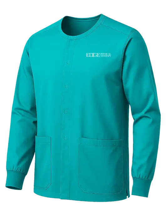Wink Teal Blue Unisex WorkFlex Snap-Front Scrub Jacket w/Edge Physical Therapy Logo