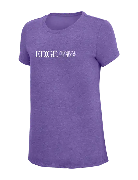 Womens Simply Soft Purple Frost 4.5oz  Poly/Combed Ring Spun Cotton T-Shirt w/Edge Physical Therapy Logo