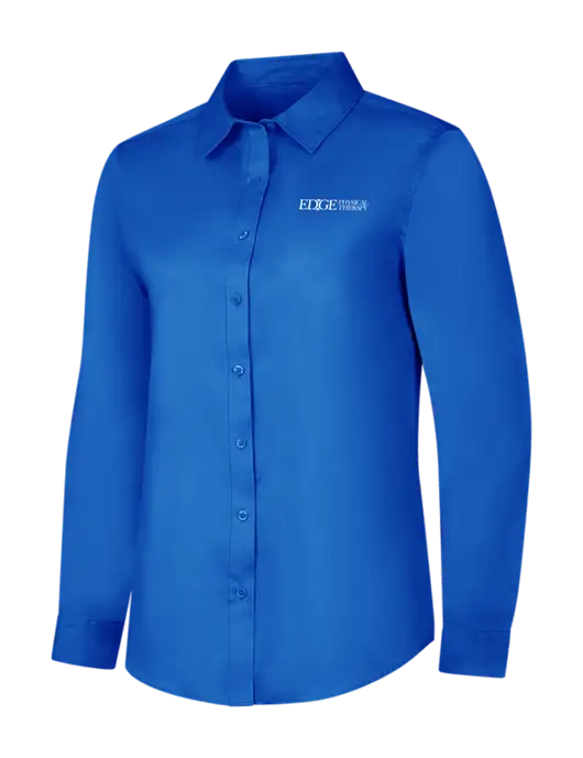 Womens Long Sleeve Royal Blue Superpro React Twill Shirt w/Edge Physical Therapy Logo
