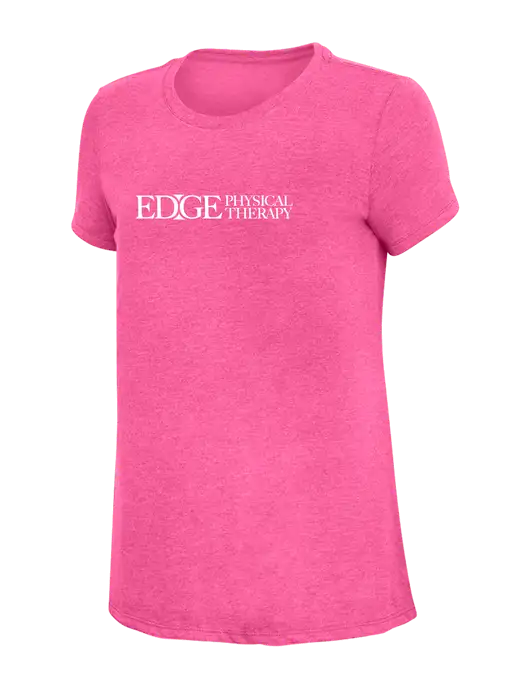 Womens Simply Soft Fuchsia Frost 4.5oz Poly/Combed Ring Spun Cotton T-Shirt w/Edge Physical Therapy Logo