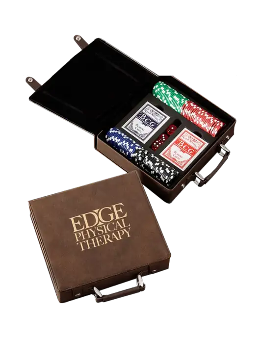 Rustic Leatherette 100 Chip Poker Set w/Edge Physical Therapy Logo