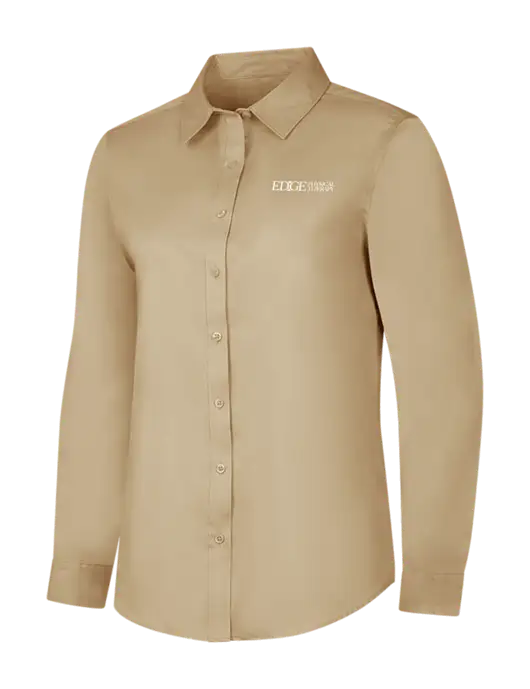Dark Tan Womens Long Sleeve Superpro React Twill Shirt w/Edge Physical Therapy Logo