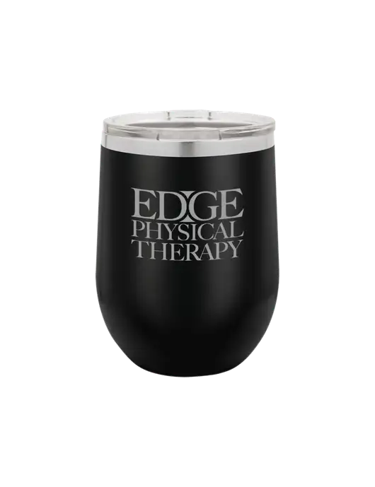 Polar Camel 12 oz Powder Coated Black Vacuum Insulated Stemless Wine Tumbler w/Edge Physical Therapy Logo