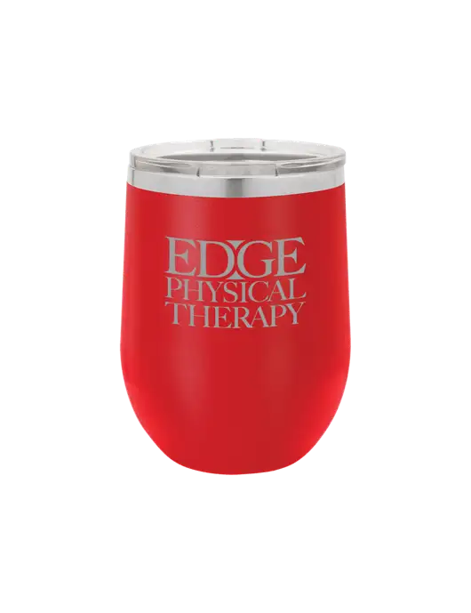 Polar Camel 12 oz Powder Coated Red Vacuum Insulated Stemless Wine Tumbler w/Edge Physical Therapy Logo