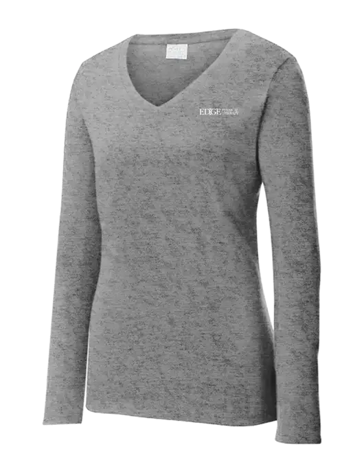 Womens  V-Neck Ring Spun Grey Heather 4.5 oz Long Sleeve T-Shirt w/Edge Physical Therapy Logo