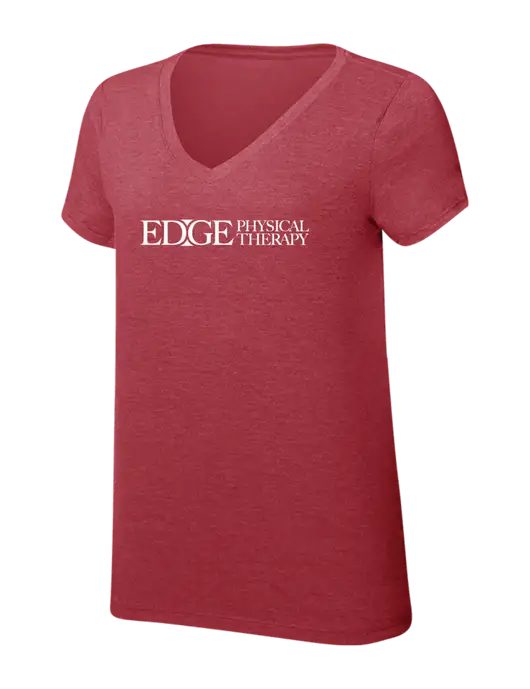 Womens Simply Soft V-Neck Red Frost 4.5oz  Poly/Combed Ring Spun Cotton T-Shirt w/Edge Physical Therapy Logo