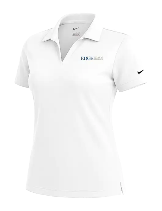 NIKE White Womens Dri-Fit Micro Pique Polo w/Edge Physical Therapy Logo