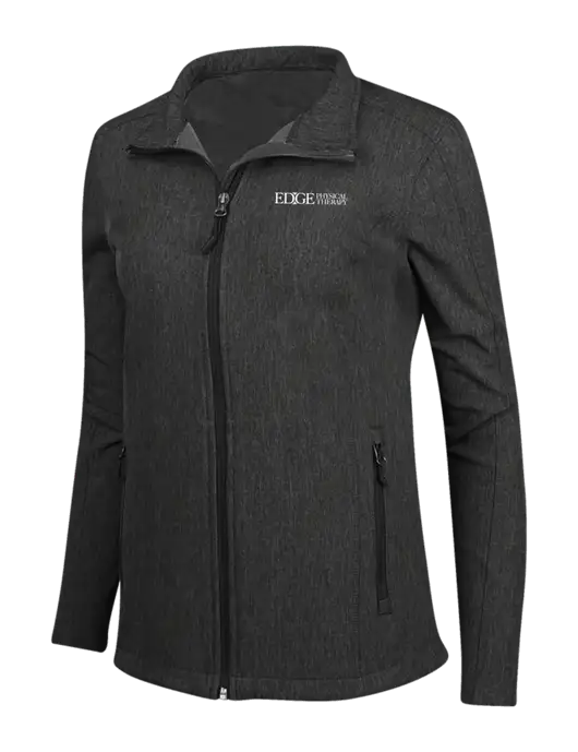 Black Charcoal Heather Womens Core Soft Shell Jacket w/Edge Physical Therapy Logo