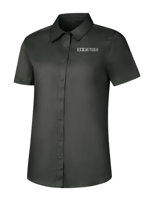 Womens Dark Grey Short Sleeve Superpro React Twill Shirt w/Edge Physical Therapy Logo