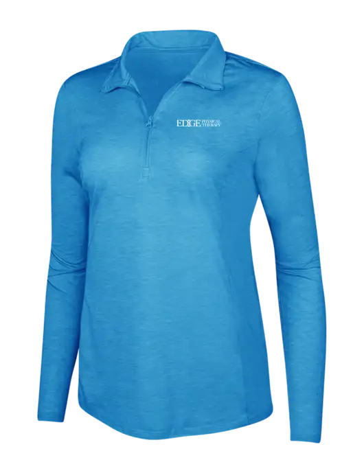 Light Blue Heather Womens Posicharge Tri-Blend Wicking 1/4 Zip Pullover w/Edge Physical Therapy Logo