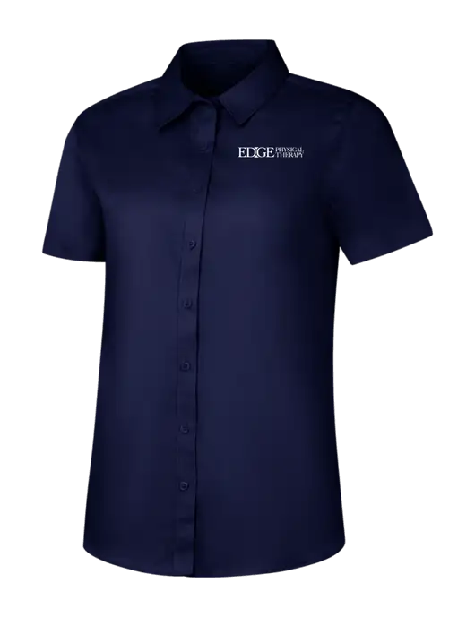 Womens Navy Short Sleeve Superpro React Twill Shirt w/Edge Physical Therapy Logo