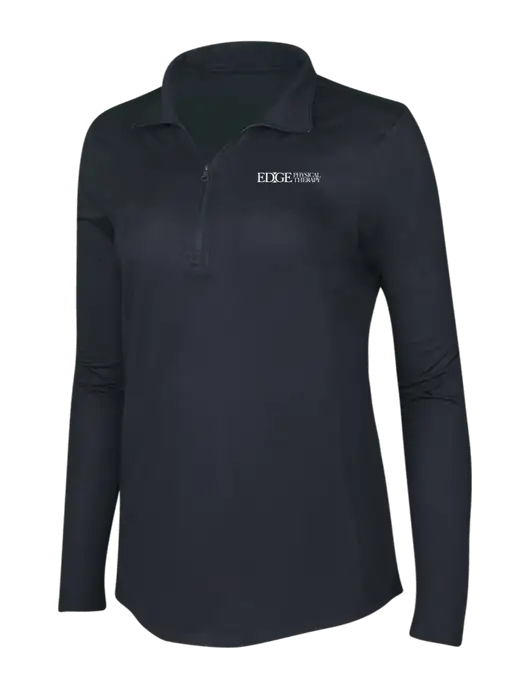 Black Triad Solid Womens Posicharge Tri-Blend Wicking 1/4 Zip Pullover w/Edge Physical Therapy Logo