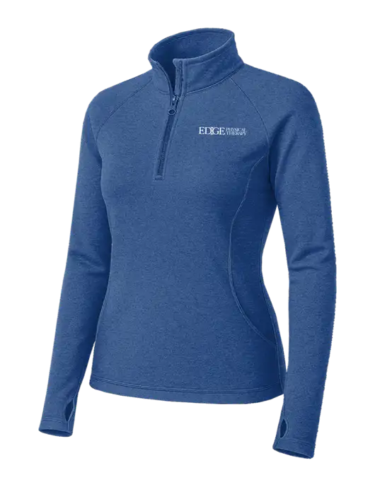 Royal Heather Womens Sport Wick Stretch 1/4 Zip Pullover w/Edge Physical Therapy Logo