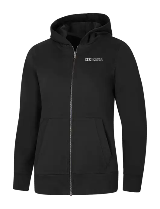 Womens Black Re-Fleece Full-Zip Hoodie w/Edge Physical Therapy Logo