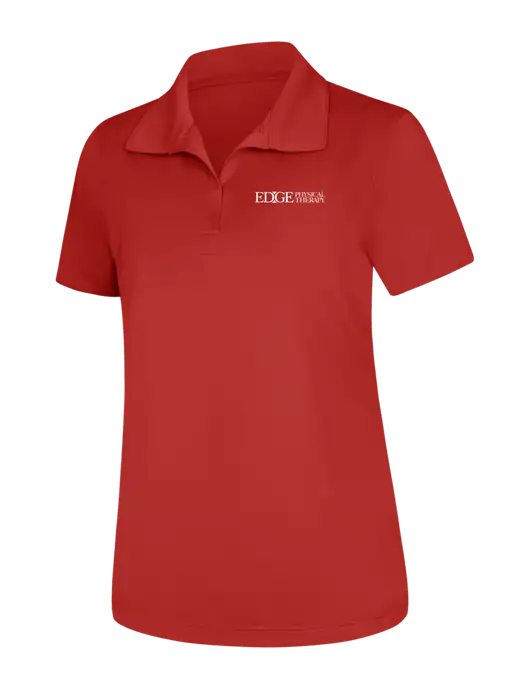 Womens Red Micropique Sport-Wick Polo w/Edge Physical Therapy Logo