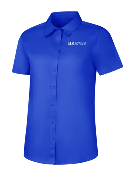 Womens Short Sleeve Dark Royal Superpro React Twill Shirt w/Edge Physical Therapy Logo
