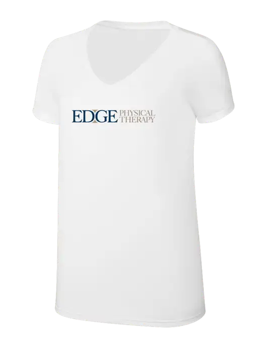 Womens Simply Soft V-Neck White 4.5oz  Poly/Combed Ring Spun Cotton T-Shirt w/Edge Physical Therapy Logo