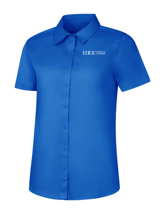 Womens Short Sleeve Royal Blue Superpro React Twill Shirt w/Edge Physical Therapy Logo