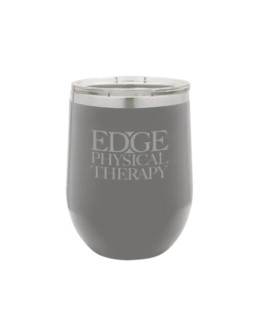 Polar Camel 12 oz Powder Coated Grey Vacuum Insulated Stemless Wine Tumbler w/Edge Physical Therapy Logo