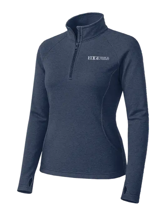 Navy Heather Womens Sport Wick Stretch 1/4 Zip Pullover w/Edge Physical Therapy Logo