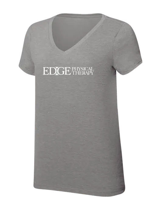 Womens Simply Soft V-Neck Grey Frost 4.5oz  Poly/Combed Ring Spun Cotton T-Shirt w/Edge Physical Therapy Logo