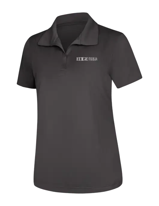Womens Dark Grey Micropique Sport-Wick Polo w/Edge Physical Therapy Logo
