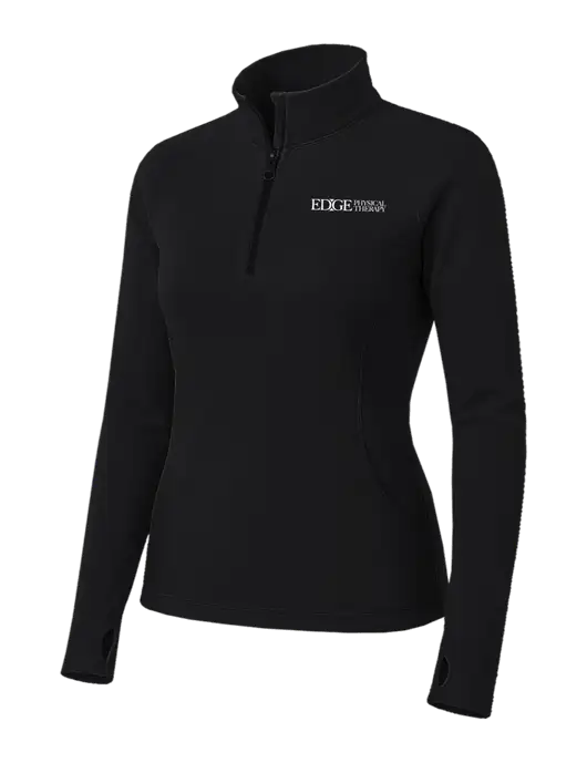 Womens Black Sport Wick Stretch 1/4 Zip Pullover w/Edge Physical Therapy Logo