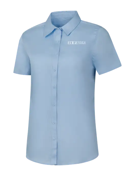 Womens Light Blue Short Sleeve Superpro React Twill Shirt w/Edge Physical Therapy Logo
