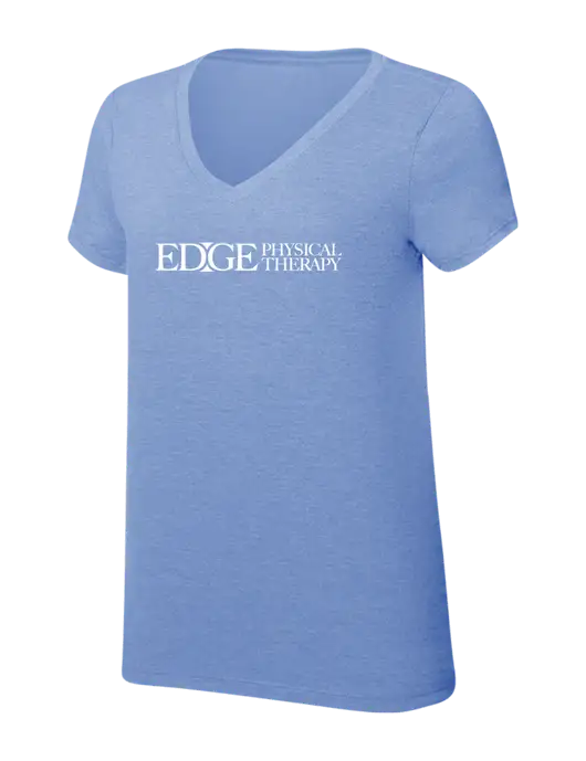 Womens Simply Soft V-Neck Maritime Frost 4.5oz  Poly/Combed Ring Spun Cotton T-Shirt w/Edge Physical Therapy Logo