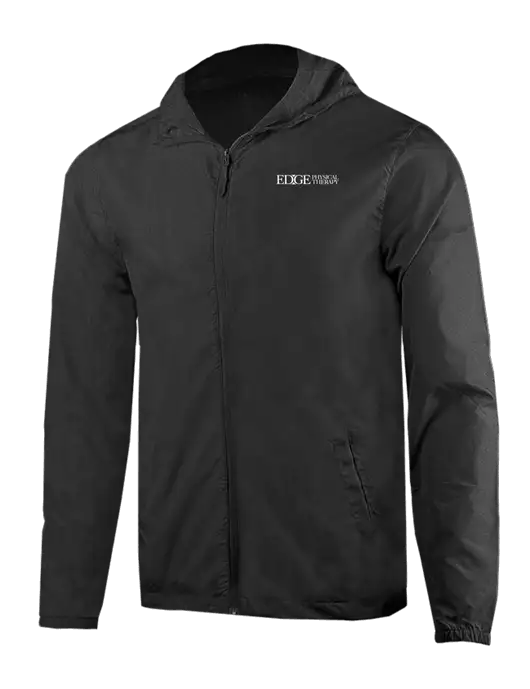 Rainy Day Ultra Lightweight Black Windbreaker Full-Zip Jacket w/Edge Physical Therapy Logo