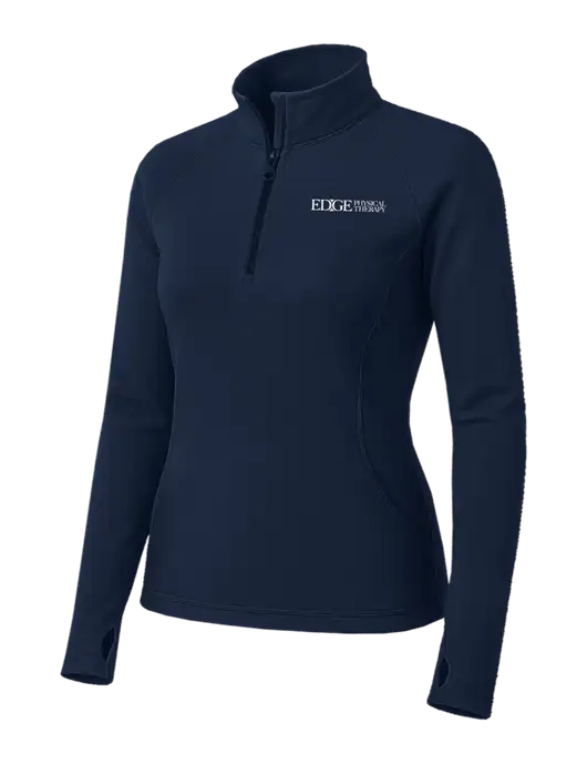 Navy Womens Sport Wick Stretch 1/4 Zip Pullover w/Edge Physical Therapy Logo