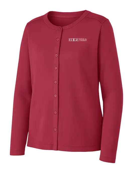 Rich Red Womens Concept Stretch Button-Front Cardigan Sweater w/Edge Physical Therapy Logo