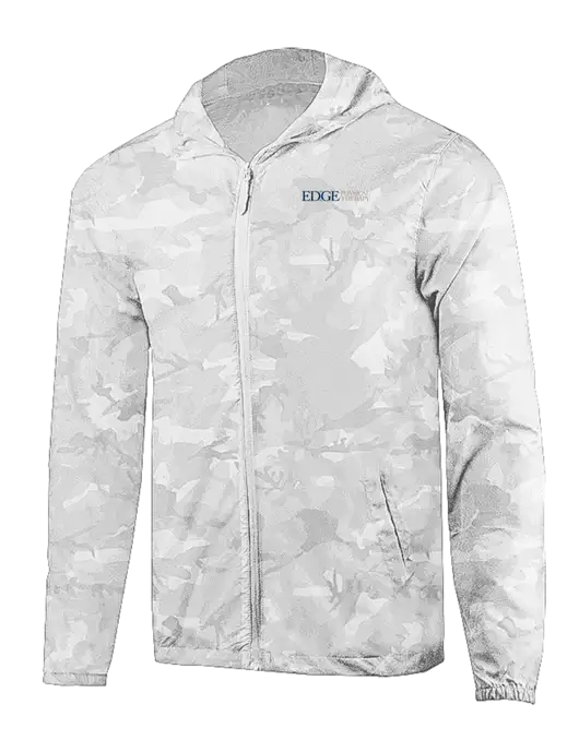 Rainy Day Ultra Lightweight White Camo Windbreaker Full-Zip Jacket w/Edge Physical Therapy Logo