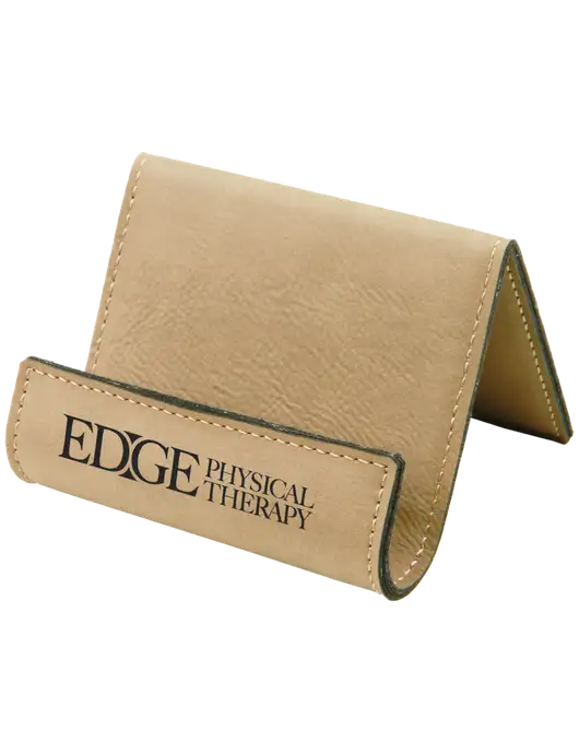 Tan Leatherette Card & Phone Holder w/Edge Physical Therapy Logo