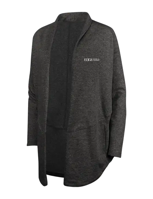 Charcoal Heather/ Medium Heather Grey Womens Interlock Cardigan w/Edge Physical Therapy Logo