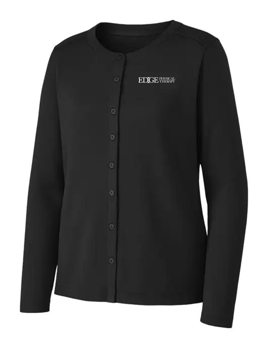 Black Womens Concept Stretch Button-Front Cardigan Sweater w/Edge Physical Therapy Logo