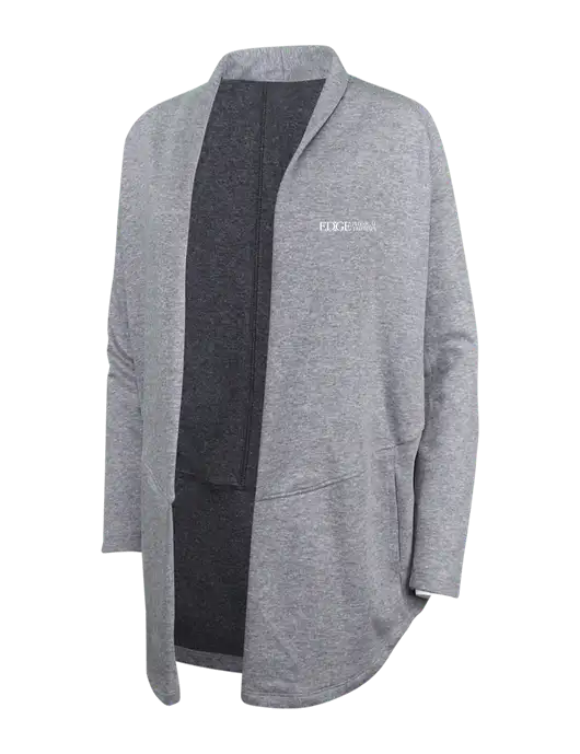 Medium Heather Grey/Char Heather Womens Interlock Cardigan w/Edge Physical Therapy Logo