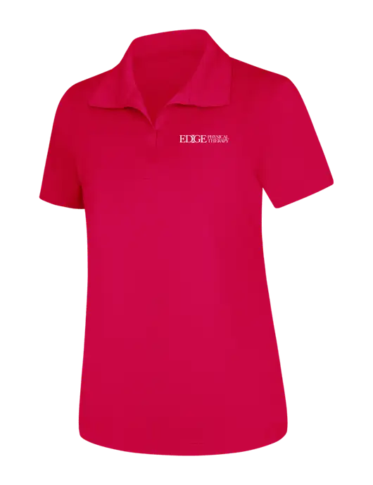 Womens Pink Raspberry Micropique Sport-Wick Polo w/Edge Physical Therapy Logo