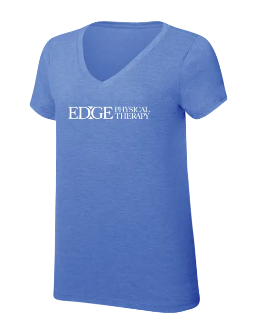 Womens Simply Soft V-Neck Royal Frost 4.5oz  Poly/Combed Ring Spun Cotton T-Shirt w/Edge Physical Therapy Logo