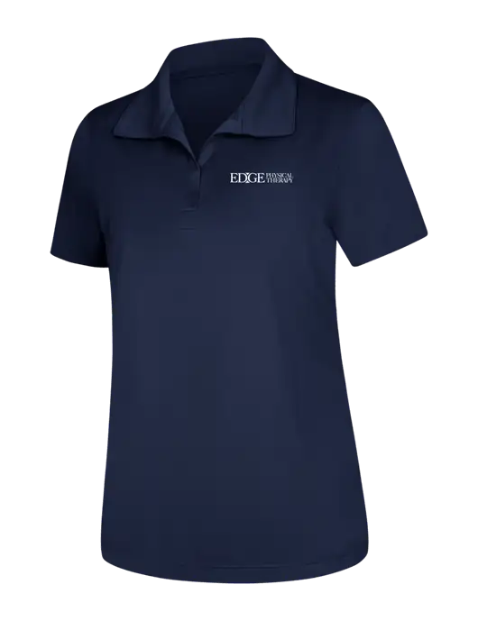 Womens Navy Micropique Sport-Wick Polo w/Edge Physical Therapy Logo
