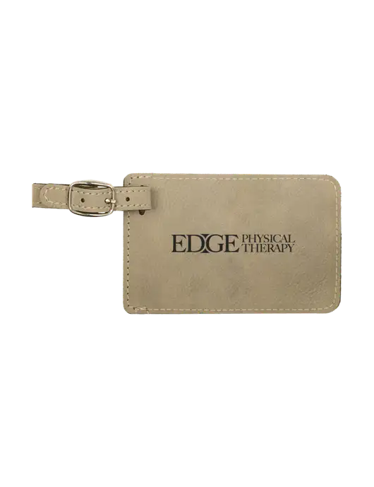 Tan Leatherette Luggage Tag w/Edge Physical Therapy Logo