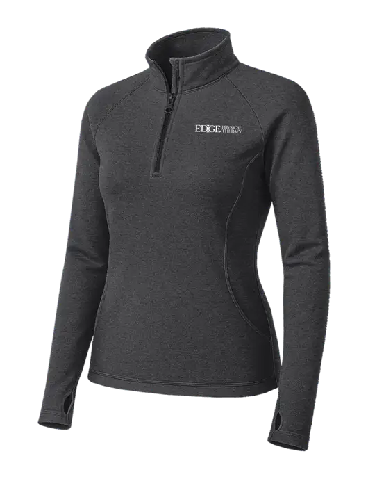 Dark Grey Heather Womens Sport Wick Stretch 1/4 Zip Pullover w/Edge Physical Therapy Logo
