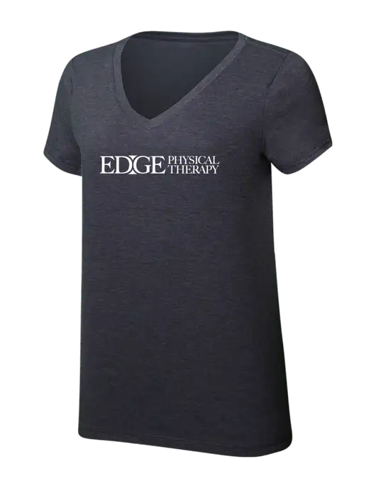 Womens Simply Soft V-Neck Heather Charcoal 4.5oz  Poly/Combed Ring Spun Cotton T-Shirt w/Edge Physical Therapy Logo
