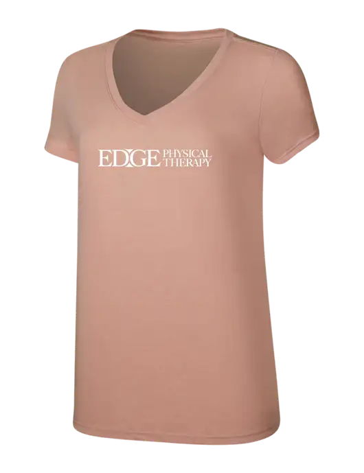 Womens Simply Soft V-Neck Heather Dusty Peach 4.5oz  Poly/Combed Ring Spun Cotton T-Shirt w/Edge Physical Therapy Logo