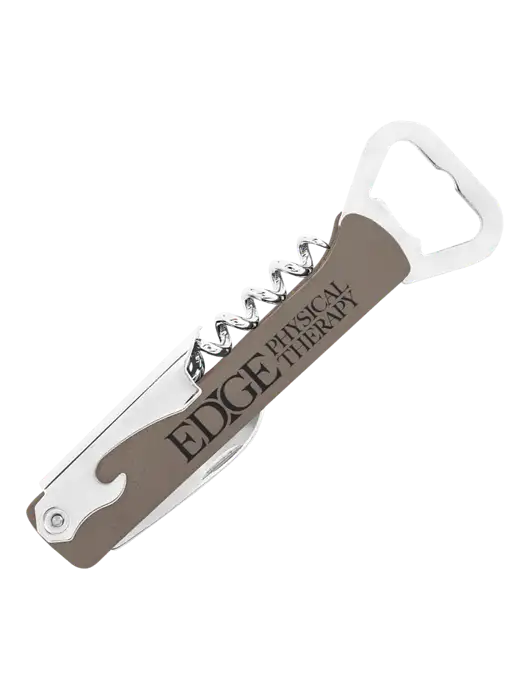 Grey Leatherette Wine Bottle Opener w/Edge Physical Therapy Logo