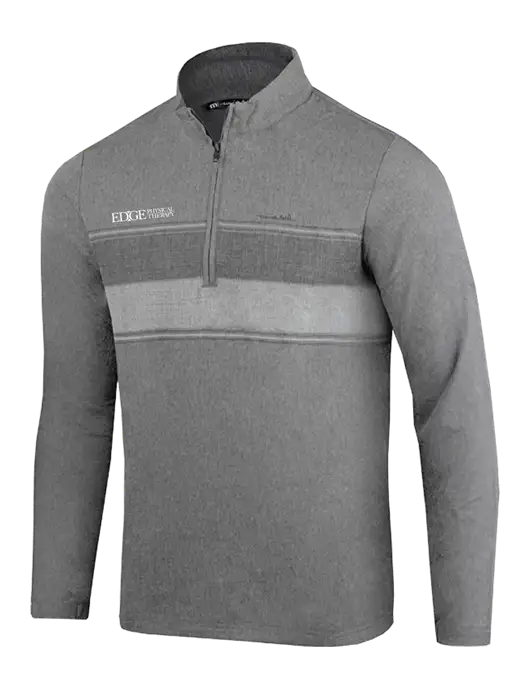 TravisMathew Balboa Chest Stripe Dark Grey Heather Quarter Zip w/Edge Physical Therapy Logo