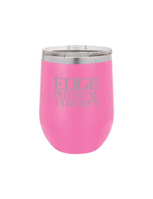 Polar Camel 12 oz Powder Coated Pink Vacuum Insulated Stemless Wine Tumbler w/Edge Physical Therapy Logo
