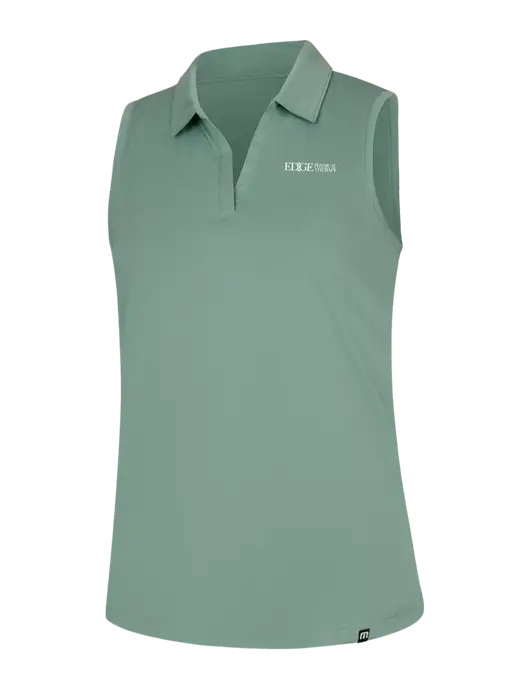 TravisMathew Womens Light Green Heather Coto Performance Sleeveless Polo w/Edge Physical Therapy Logo