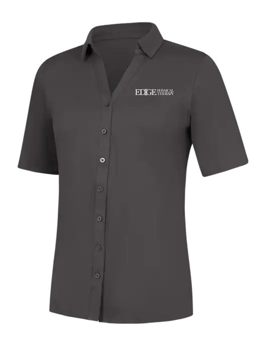 Womens Dark Grey City Stretch Top w/Edge Physical Therapy Logo